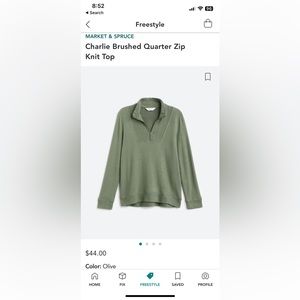 Market & Spruce Charlie 1/4 zip Knit Top - Green. Size: Medium